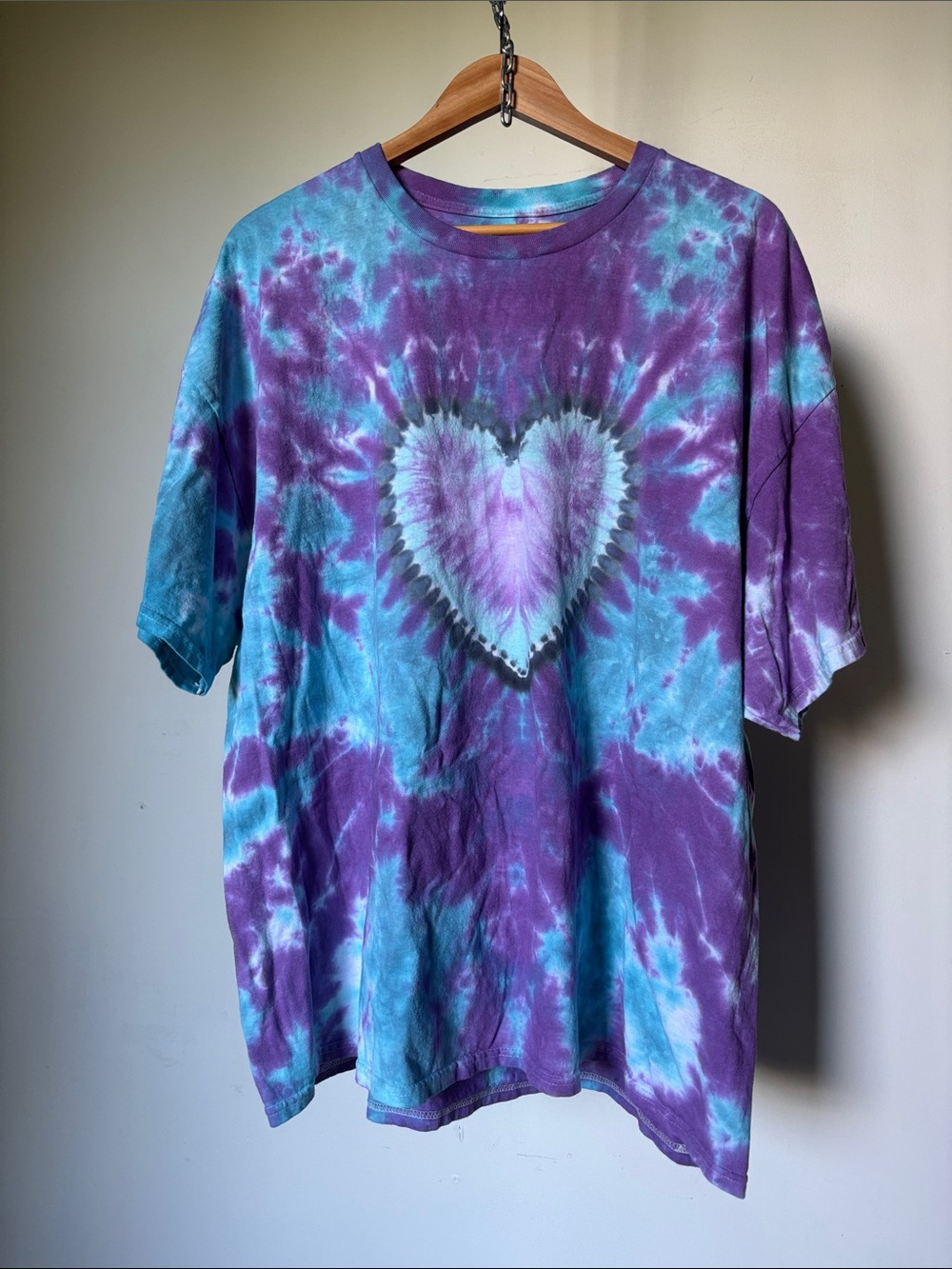 Hand Crafted “Your Aura is PURPLE” Tie-Dye Heart Tee XXXL (shirt dress vibe)